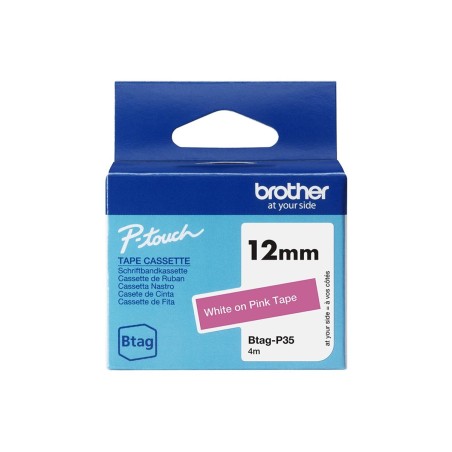 Brother BTAG-P35 – Ruban adhésif Brotherblanc sur rose, 12 mm de