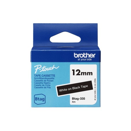 Brother BTAG-335 - Ruban adhésif blanc sur noir, 12 mm de large, non