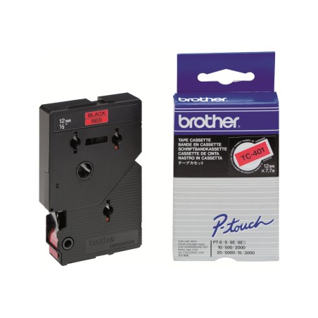 Brother TC-401 ruban d'étiquette Noir sur rouge