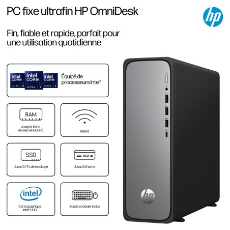 HP OmniDesk Slim Desktop S03-0033nf PC 300 8 Go DDR5-SDRAM 256 Go SSD Windows 11 Home Tower Argent