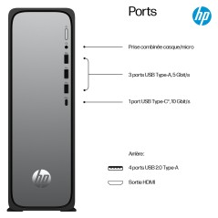 HP OmniDesk Slim Desktop S03-0033nf PC 300 8 Go DDR5-SDRAM 256 Go SSD Windows 11 Home Tower Argent
