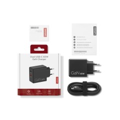 Lenovo Dual USB-C 65W GaN Charger Universel Noir Secteur Intérieure