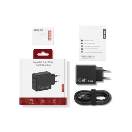 Lenovo Dual USB-C 65W GaN Charger Universel Noir Secteur Intérieure