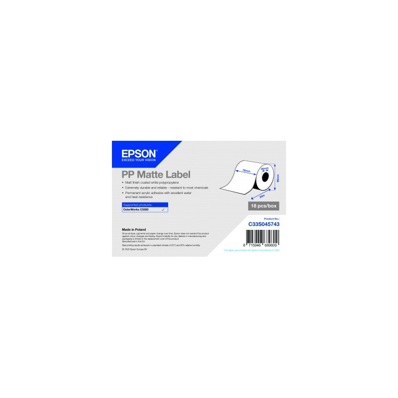 Epson C3500 pour étiquettes PP mates, à rouleau continu Epson C3500 pour étiquettes PP mates, à rouleau continu