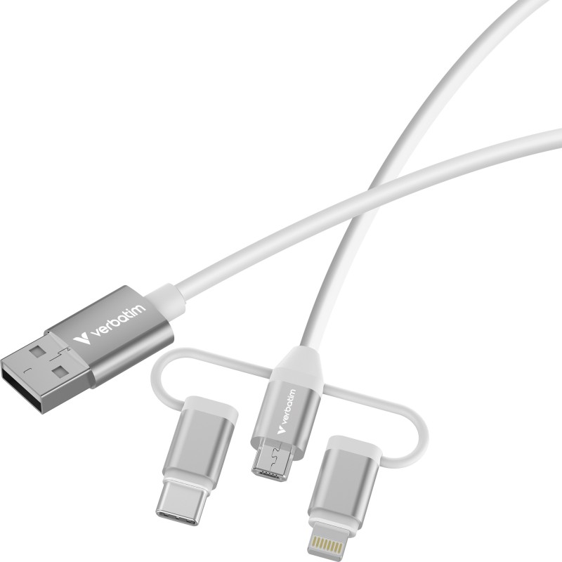 Verbatim 32394 câble USB USB 2.0 1 m USB A 2 x USB C/Micro USB-B/Lightning 0,48 Gbit/s 18 W Blanc