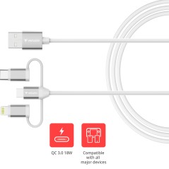 Verbatim 32394 câble USB USB 2.0 1 m USB A 2 x USB C/Micro USB-B/Lightning 0,48 Gbit/s 18 W Blanc