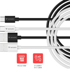 Verbatim 32393 câble USB USB 2.0 1 m USB A USB C 0,48 Gbit s 18 W Noir, Blanc