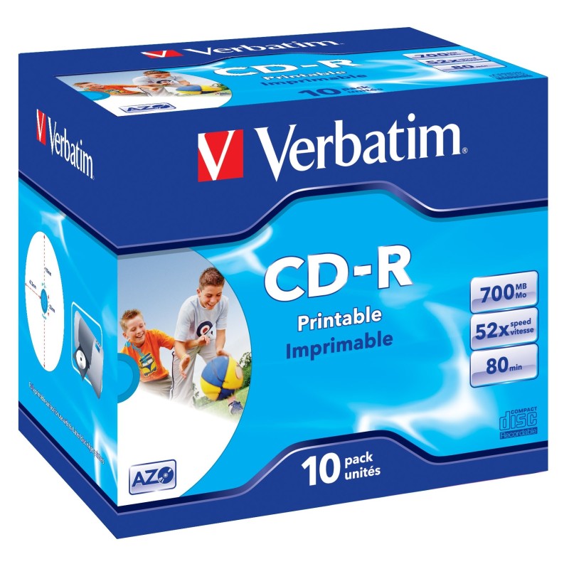 Verbatim CD-R AZO Wide Inkjet Printable 700 Mo 52x 10 pièce(s) Verbatim CD-R AZO Wide Inkjet Printable 700 Mo 52x 10 pièce(s)