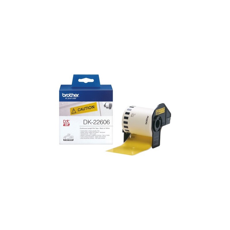 Brother DK-22606 - Ruban film continu original – Noir sur jaune, 62 mm de large Brother DK-22606 - Ruban film continu original – Noir sur jaune, 62 mm de large
