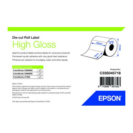 High Gloss Label-Die-cut Roll: 102mm x 7