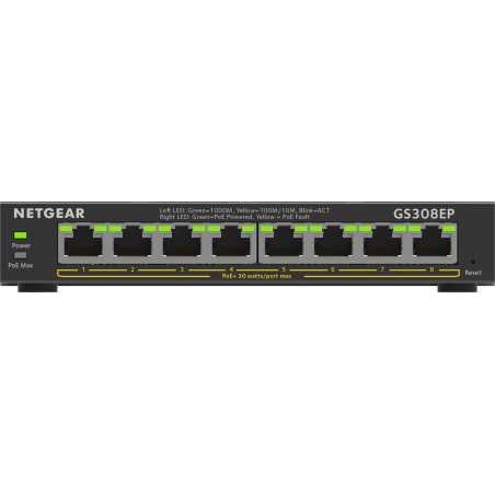 NETGEAR GS308EP Géré L2 L3 Gigabit Ethernet (10 100 1000) Connexion Ethernet, supportant l'alimentation via ce port (PoE) Noir