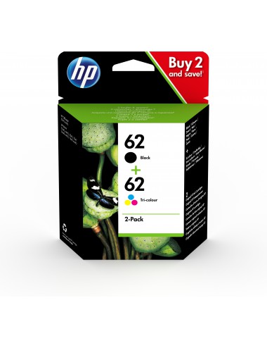 HP 62 pack de 2 cartouches authentiques d'encre noire trois couleurs