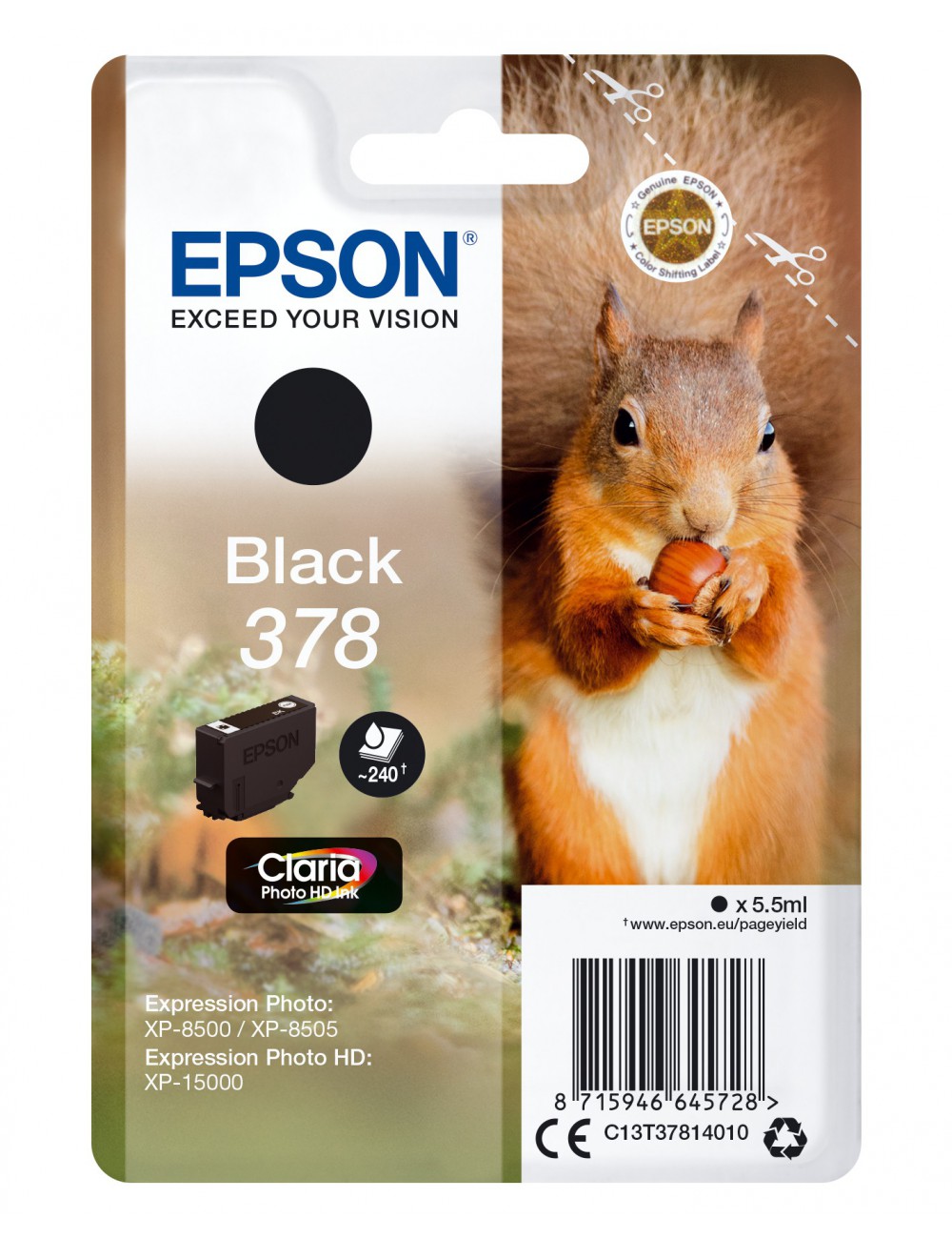 Epson Squirrel Singlepack Black 378 Claria Photo HD Ink