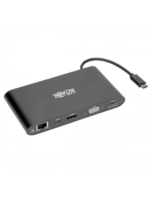 Tripp Lite Estación de Conexión para Laptop USB-C Type-C con mDP, HDMI, VGA, GbE, 4K @ 30 Hz, Thunderbolt 3 - USB-A, Carga PD,