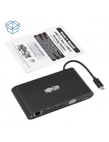 Tripp Lite Estación de Conexión para Laptop USB-C Type-C con mDP, HDMI, VGA, GbE, 4K @ 30 Hz, Thunderbolt 3 - USB-A, Carga PD,