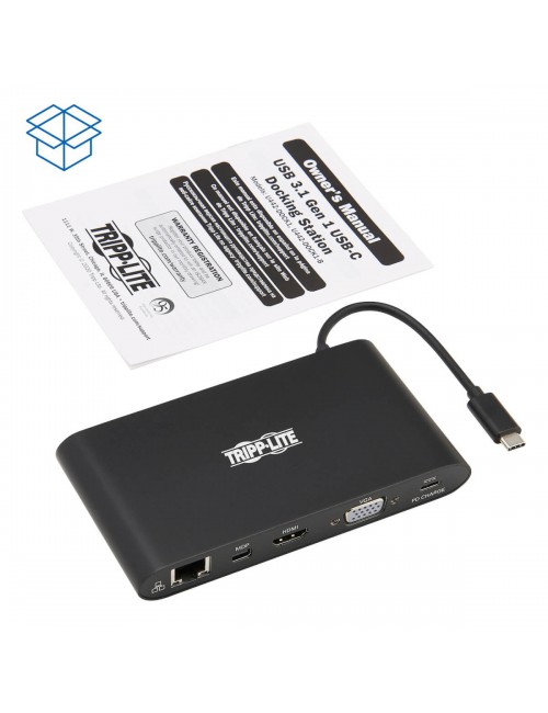 Tripp Lite Estación de Conexión para Laptop USB-C Type-C con mDP, HDMI, VGA, GbE, 4K @ 30 Hz, Thunderbolt 3 - USB-A, Carga PD,