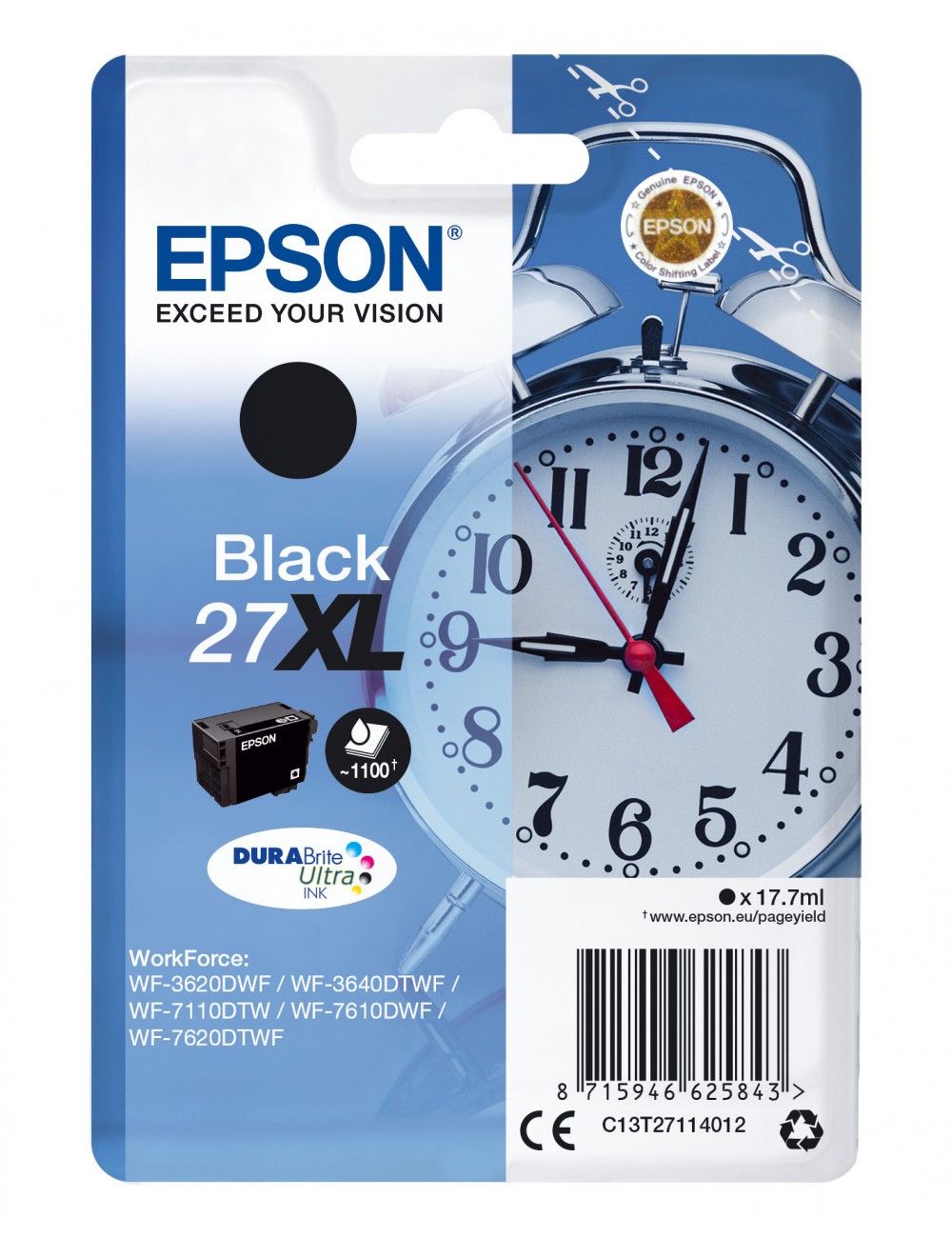 Epson Alarm clock Singlepack Black 27XL DURABrite Ultra Ink