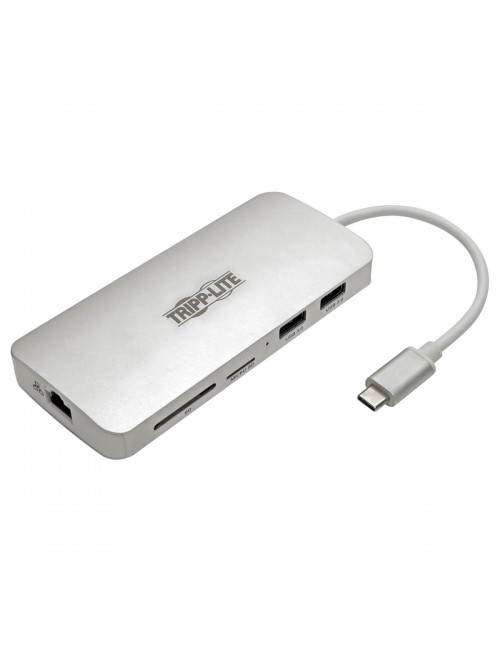 Tripp Lite Estación de Conexión USB-C Type-C, 4K @ 30 Hz, HDMI, Thunderbolt 3, USB-A Hub, Carga PD, SD Micro SD, GbE - Plata