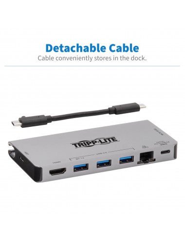 Tripp Lite U442-DOCK5D-GY Estación de Conexión USB C - 4K HDMI, USB 3.2 Gen 1, Hub USB A, GbE, Tarjeta de Memoria, Carga PD de