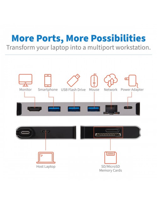 Tripp Lite U442-DOCK5D-GY station d'accueil Avec fil USB 3.2 Gen 1 (3.1 Gen 1) Type-C Gris