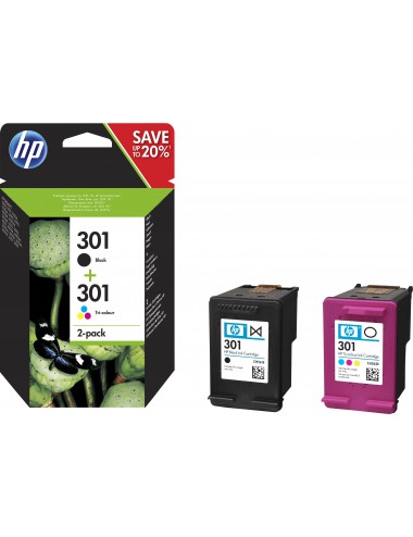 HP 301 pack de 2 cartouches d'encre noir trois couleurs authentiques