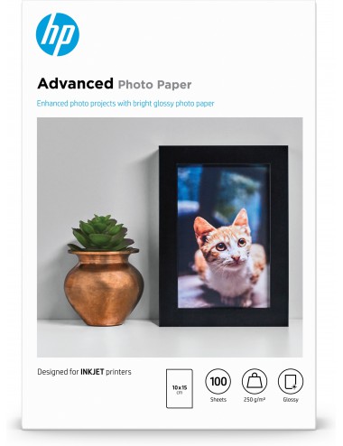 HP Papier photo à finition glacée Advanced, 250 g m2, 10 x 15 cm (101 x 152 mm), 100 feuilles