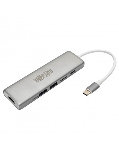 Tripp Lite Estación de Conexión USB-C, 4K @ 30 Hz, HDMI, Thunderbolt 3, Carga PD, Micro SD – Plata