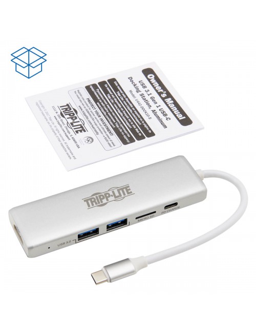 Tripp Lite Estación de Conexión USB-C, 4K @ 30 Hz, HDMI, Thunderbolt 3, Carga PD, Micro SD – Plata