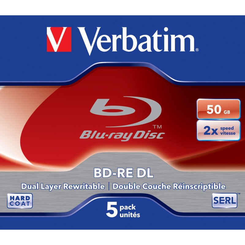 Verbatim BD-RE DL 50GB 2 x 5 Pack Jewel Case 50 Go 5 pièce(s) Verbatim BD-RE DL 50GB 2 x 5 Pack Jewel Case 50 Go 5 pièce(s)