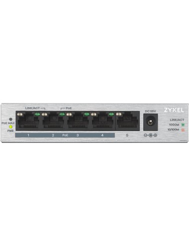 Zyxel GS1005HP Non-géré Gigabit Ethernet (10 100 1000) Connexion Ethernet, supportant l'alimentation via ce port (PoE) Argent