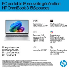HP OmniBook 3 NGAI OmniBook 3 Next Gen AI 15-fn0021nf Copilot+ PC AMD Ryzen AI 5 340 Ordinateur portable 39,6 cm (15.6") Full