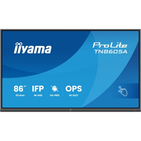 iiyama TN8605A-B1AG Écran d'affichage dynamique Écran plat interactif 2,17 m (85.6") 500 cd/m² 4K Ultra HD Noir Écran tactile