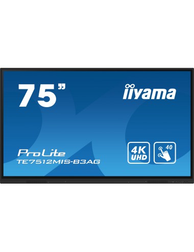 iiyama TE7512MIS-B3AG pantalla de señalización Diseño de quiosco 190,5 cm (75") LCD Wifi 400 cd m² 4K Ultra HD Negro Pantalla