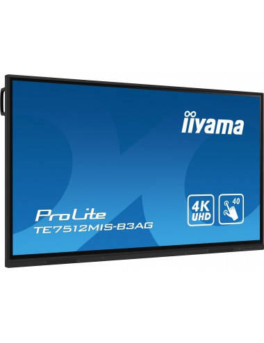 iiyama TE7512MIS-B3AG pantalla de señalización Diseño de quiosco 190,5 cm (75") LCD Wifi 400 cd m² 4K Ultra HD Negro Pantalla