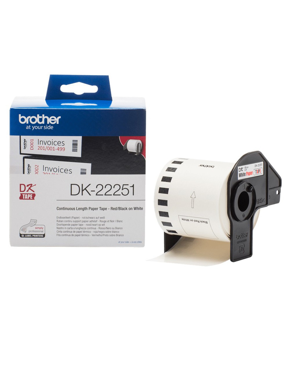 Brother DK-22251 cinta para impresora de etiquetas Negro y rojo sobre blanco