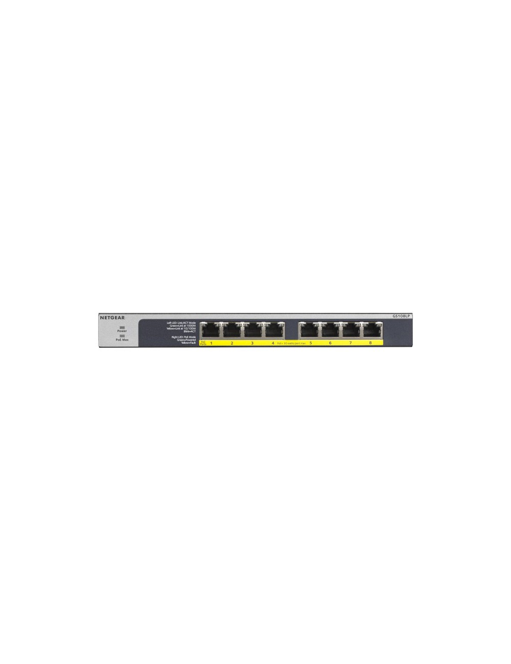 NETGEAR GS108LP Non-géré Gigabit Ethernet (10 100 1000) Connexion Ethernet, supportant l'alimentation via ce port (PoE) 1U