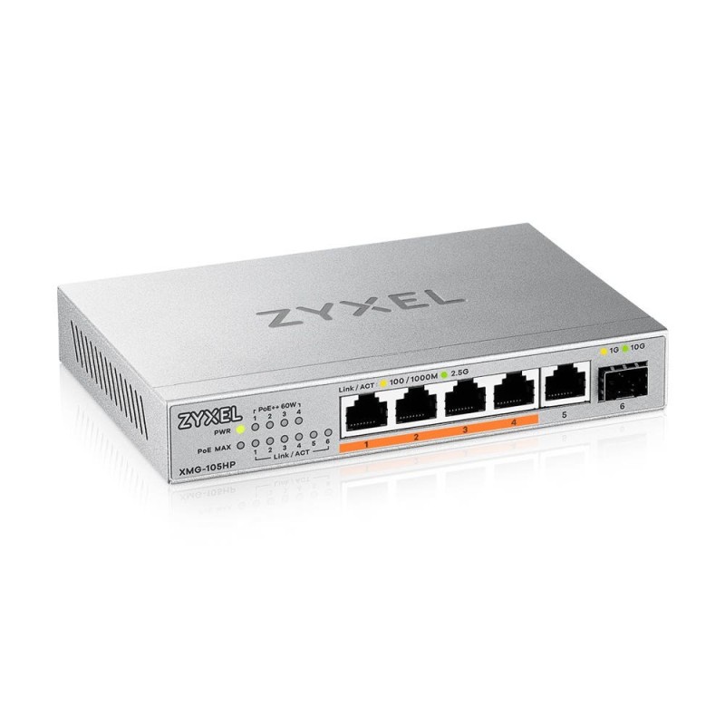 Zyxel XMG-105HP Non-géré 2.5G Ethernet (100/1000/2500) Connexion Ethernet, supportant l'alimentation via ce port (PoE) Argent Zyxel XMG-105HP Non-géré 2.5G Ethernet (100/1000/2500) Connexion Ethernet, supportant l'alimentation via ce port (PoE) Argent