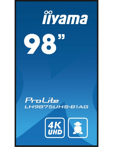 iiyama LH9875UHS-B1AG affichage de messages Écran plat de signalisation numérique 2,49 m (98") LED Wifi 500 cd m² 4K Ultra HD