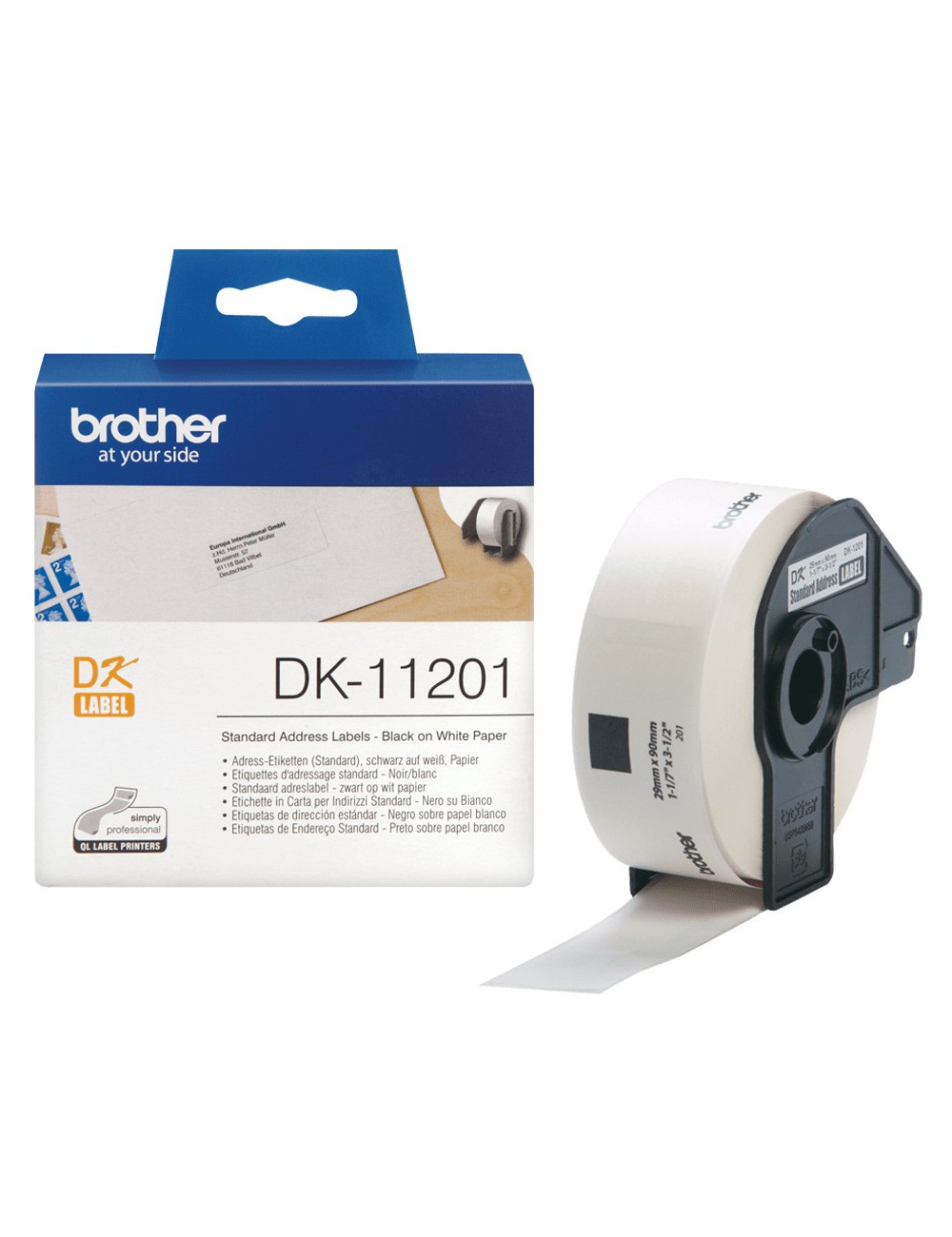 Brother DK-11201 - Rouleau d'étiquettes original – Noir sur blanc, 29 x 90 mm