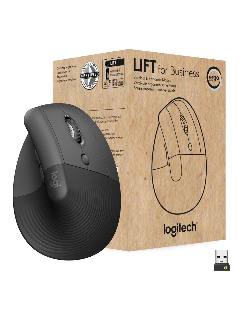 Logitech Lift for Business souris Droitier RF sans fil + Bluetooth Optique 4000 DPI