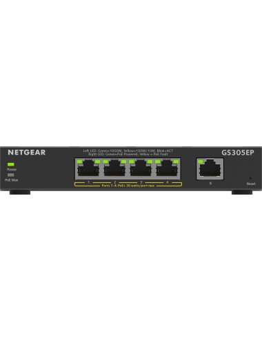 NETGEAR 5-Port Gigabit Ethernet PoE+ Plus Switch (GS305EP) Gestito L2 L3 Gigabit Ethernet (10 100 1000) Supporto Power over