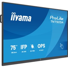 iiyama TN7505A-B1AG Écran d'affichage dynamique Écran plat interactif 189,3 cm (74.5") 500 cd m² 4K Ultra HD Noir Écran tactile