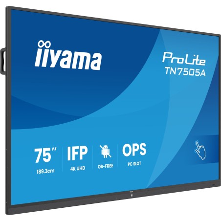 iiyama TN7505A-B1AG Écran d'affichage dynamique Écran plat interactif 189,3 cm (74.5") 500 cd m² 4K Ultra HD Noir Écran tactile