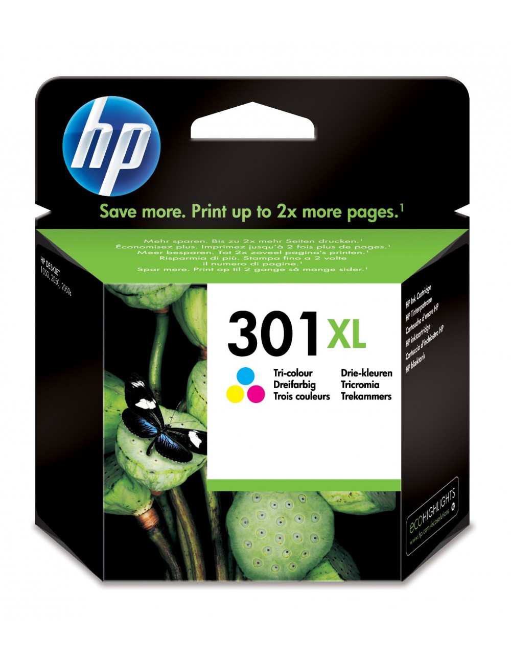 HP Cartucho de tinta original 301XL de alta capacidad Tri-color