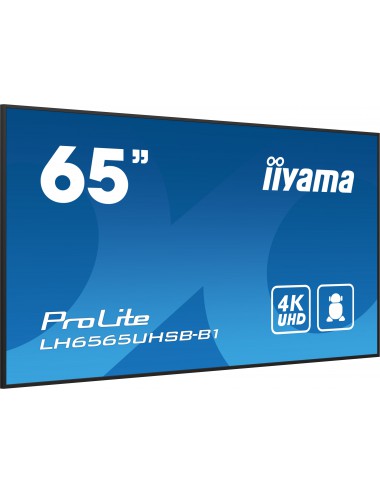iiyama LH6565UHSB-B1 affichage de messages En forme de kiosk 163,8 cm (64.5") LED Wifi 800 cd m² 4K Ultra HD Noir Intégré dans