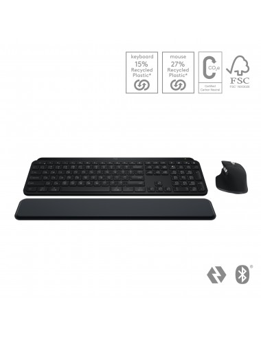 Logitech MX Keys S Combo tastiera Mouse incluso Ufficio RF senza fili + Bluetooth AZERTY Belga Grafite