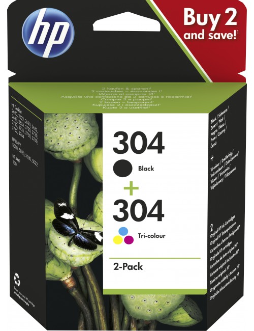 HP Pack de 2 cartouches authentiques d'encre noire trois couleurs 304