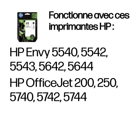 HP 62 pack de 2 cartouches authentiques d'encre noire trois couleurs
