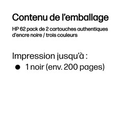 HP 62 pack de 2 cartouches authentiques d'encre noire / trois couleurs