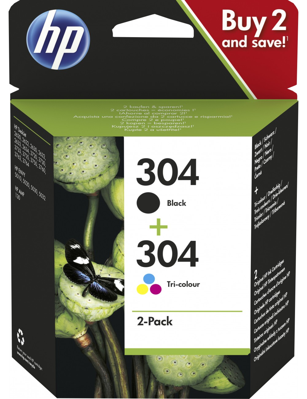 HP Paquete de 2 cartuchos de tinta Original 304 negro tricolor